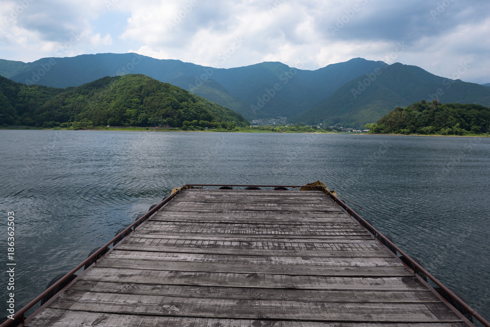 View from a pier at the lakeside of Kawaguchi lake, Japan