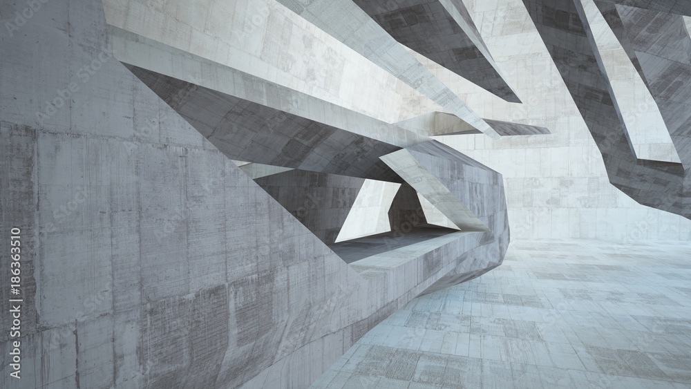 Fototapeta premium Abstract white and concrete interior multilevel public space with window. 3D illustration and rendering.