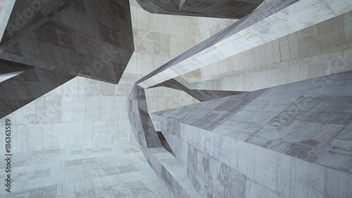 Abstract white and concrete interior multilevel public space with window. 3D illustration and rendering.