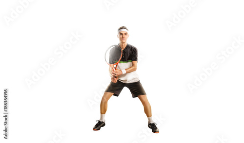 one tennis player isolated on white background