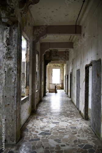Fototapeta Naklejka Na Ścianę i Meble -  BAGUIO CITY, PHILIPPINES, DECEMBER 13, 2017, The Dominican Hill Retreat House OR Diplomat Hotel, an abandoned structure and a reportedly haunted place at top Dominican Hill