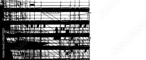 black silhouette on white background scaffolding at building construction, profile structure of scaffolding, construction, architecture and engineering work