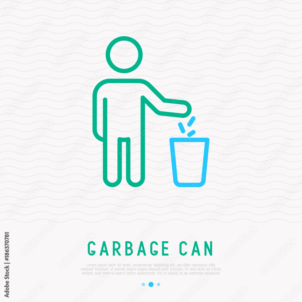 Person silhouette and garbage can, do not litter thin line icon. Modern vector illustration. Person silhouette and garbage can, do not litter thin line icon. Modern vector illustration.