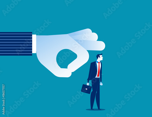Fired. Manager flicking businessman off team. Concept business vector illustration.