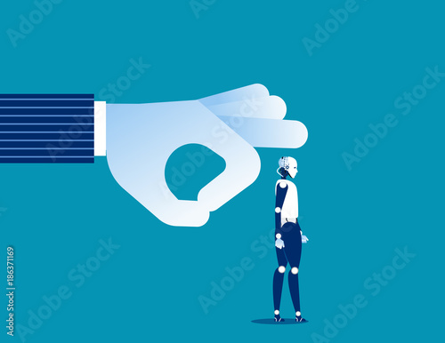 Change. Manager flicking old robot off business. Concept business technology vector illustration.