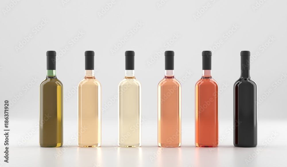 3D Rendering Of Different Wine Bottles Without Labels On White Background Photo Realistic 3D Rendering Of Different Wine Bottles Without Labels On White Background Photo Realistic