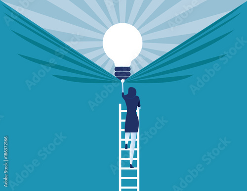 Businesswoman discover best ideas . Concept business vector illustration.