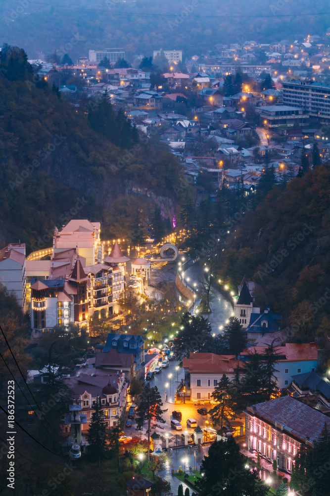 Borjomi, Samtskhe-Javakheti, Georgia. Aerial View Borjomi Cityscape