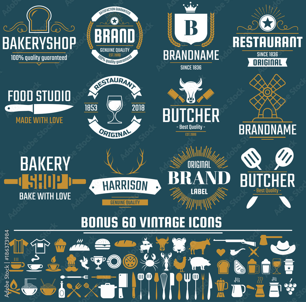 Naklejka premium Restaurant Retro Vector Logo for banner