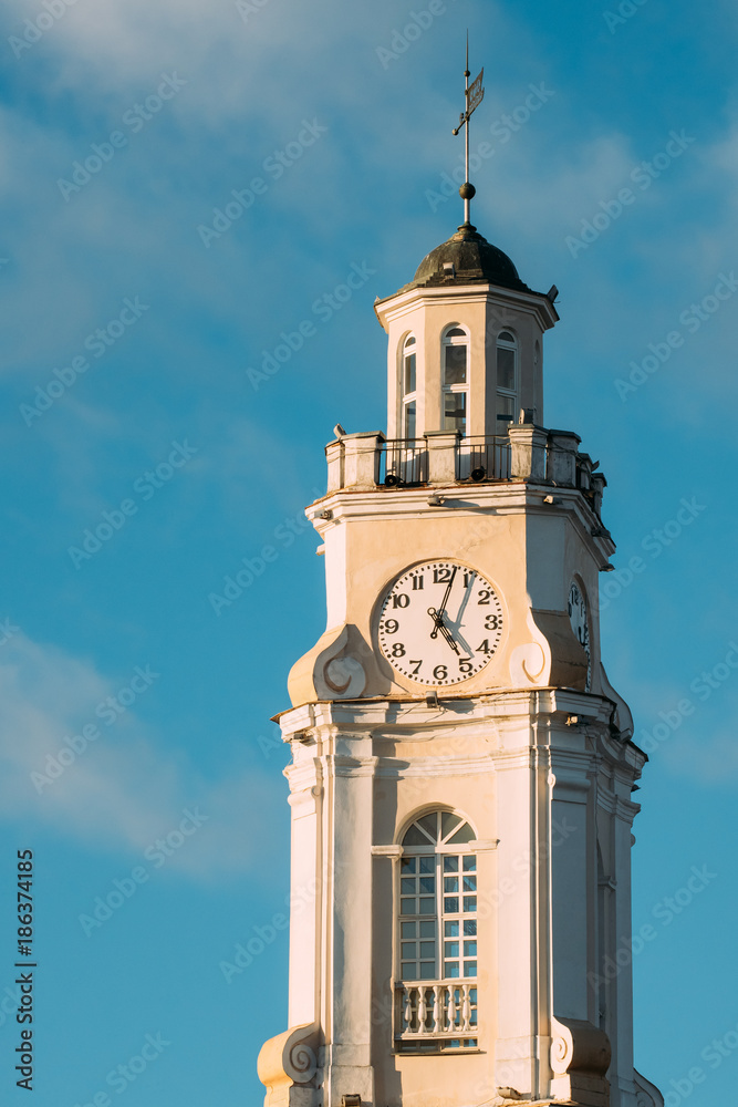 Vitebsk, Belarus. Close Up Of Old Town Hall. Famous Landmark In 