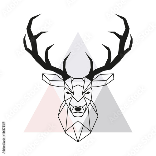 Vector geometric deer head. Stag head and antlers. Low poly style animal drawing. Vector illustration.