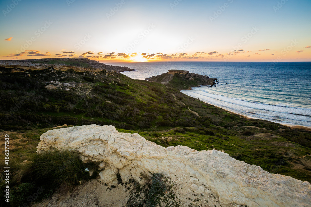 Naklejka premium Ghajn Tuffieha Bay on Malta