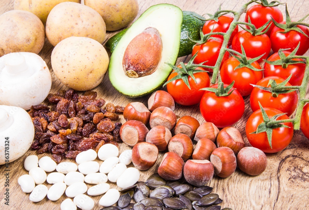 Natural products rich in potassium (K) . Healthy food concept. Natural products rich in potassium (K) . Healthy food concept.