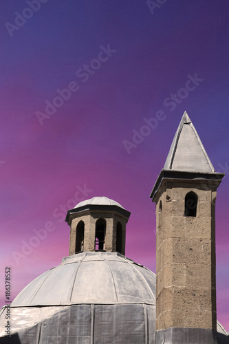 Chimneys of the Rustem Pasha Caravanserai (at the present time it is known as Tashan). Yakutiye, Erzurum, Turkey
