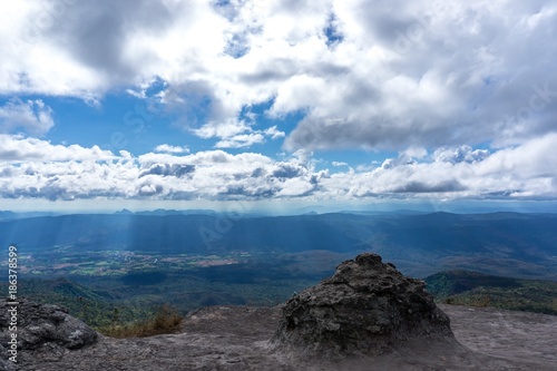 Background of mountain top cloudy blue sky and lanscape view