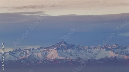 Timelapse of Monviso and Italian Snowy Alps Mountains in Winter at Sunrise