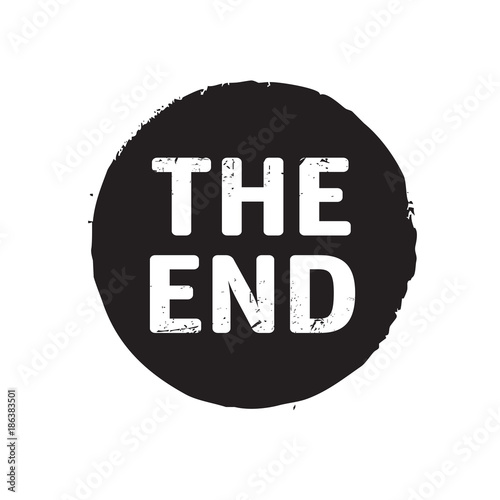 Black stamp with text The End. Vector Illustration.