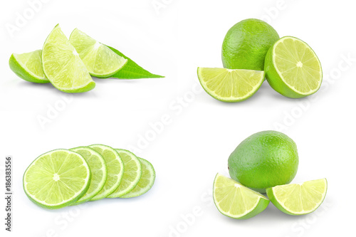 Set of limes on a white background cutout