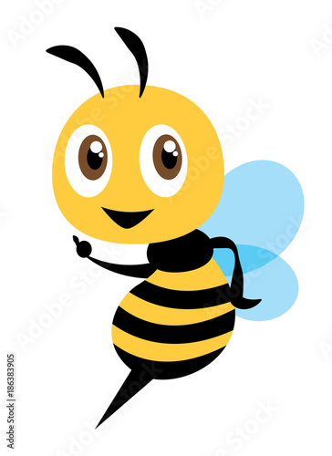 Flat cartooon cute bee pointing. vector illustration isolated