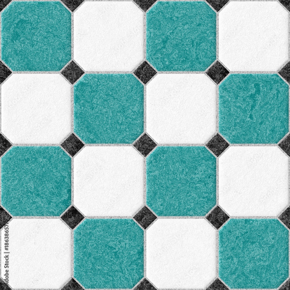 marble square floor tiles with black rhombs and light gray gap seamless  pattern texture background - green and white color Stock Illustration