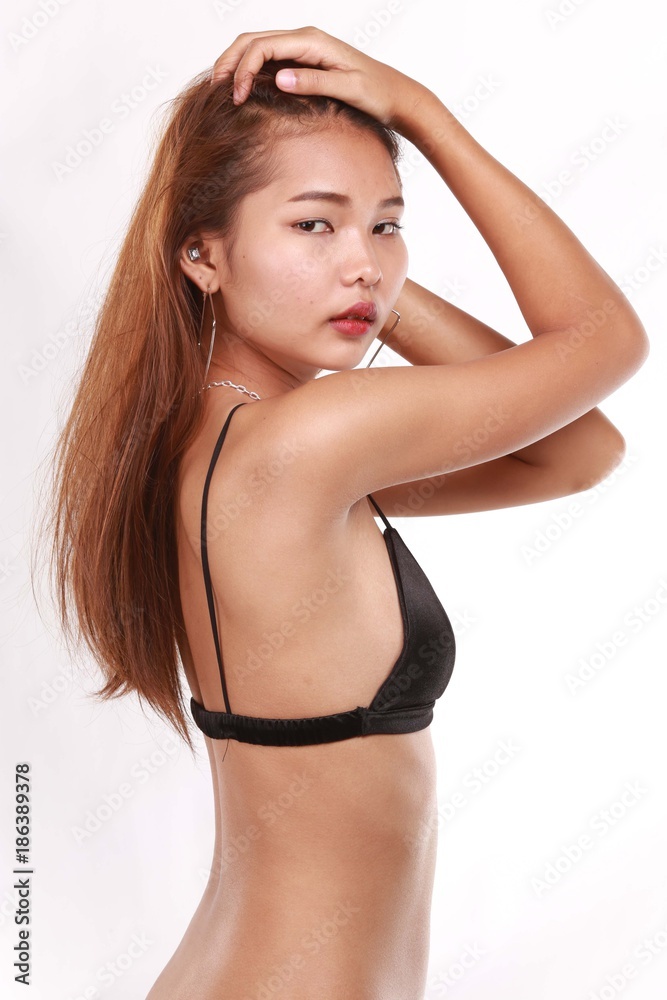 Fototapeta premium Portrait of sexy woman with black underwear