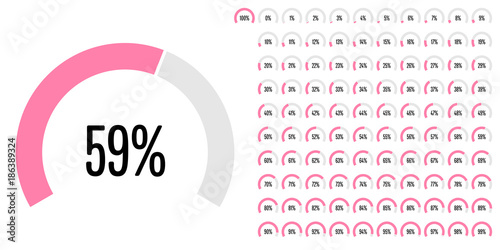 Set of circular sector percentage diagrams from 0 to 100 ready-to-use for web design, user interface (UI) or infographic - indicator with pink
