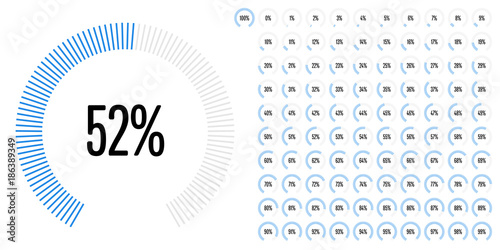 Set of circular sector percentage diagrams from 0 to 100 ready-to-use for web design, user interface (UI) or infographic - indicator with blue