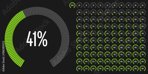 Set of circular sector percentage diagrams from 0 to 100 ready-to-use for web design, user interface (UI) or infographic - indicator with green