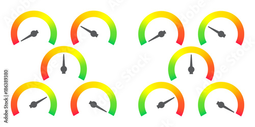 Meter signs infographic gauge element from red to green and green to red vector illustration