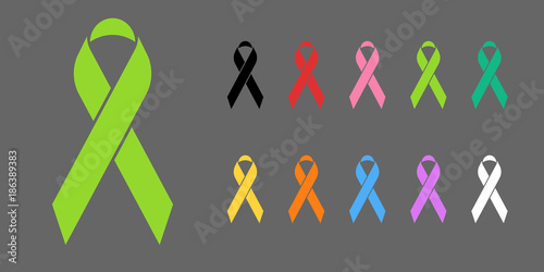Colorful Awareness Ribbons Design Element Banner Emblem Sign Symbol Vector Illustration Various Colors on Transparent Background