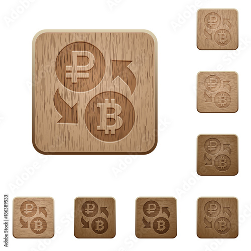 Ruble Bitcoin money exchange wooden buttons