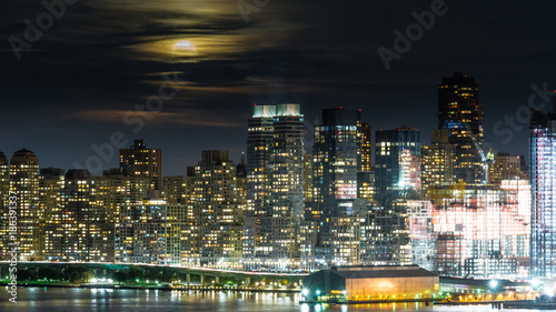 Moonrise over City Skyline, New York City