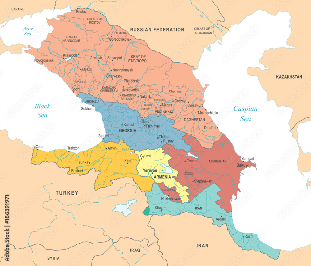 Fototapeta premium Caucasus Region Map - Vector Illustration