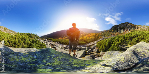 Картината върху платно Hiking in Mountain Trail - 360 VR Virtual Reality Panorama - Natural Landscape