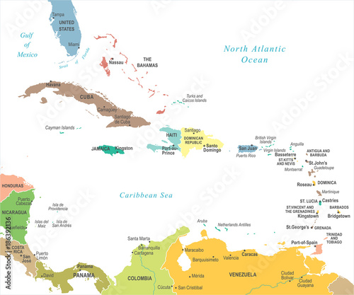 The Caribbean Map - Vector Illustration