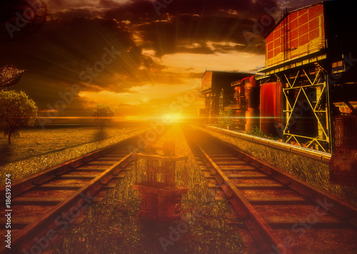 steampunk industrial train station