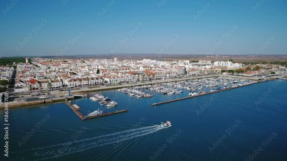 Aerial. Video from sky river Guadiana village Vila Real Santo Antonio. Portugal Aerial. Video from sky river Guadiana village Vila Real Santo Antonio. Portugal