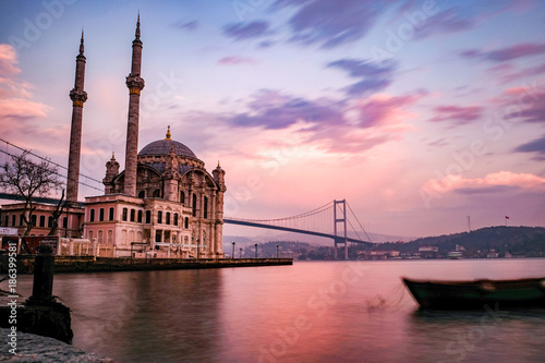 Ortakoy Mosque at Istanbul. Long exposure Istanbul landscape view. 
