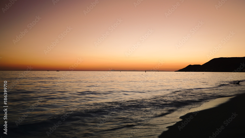 Sunset at sea. Sunset at Antalya beach.