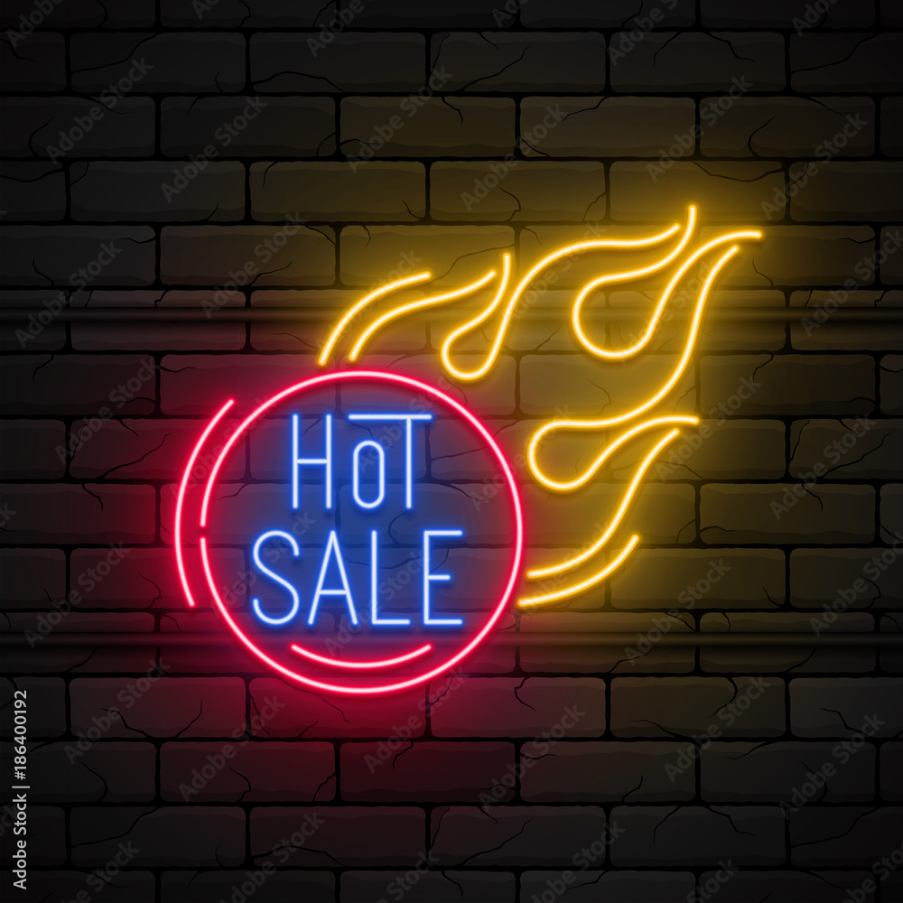 Evakuering Behandle en kreditor Neon light hot sale promotion banner, price tag, discount Stock Vector |  Adobe Stock