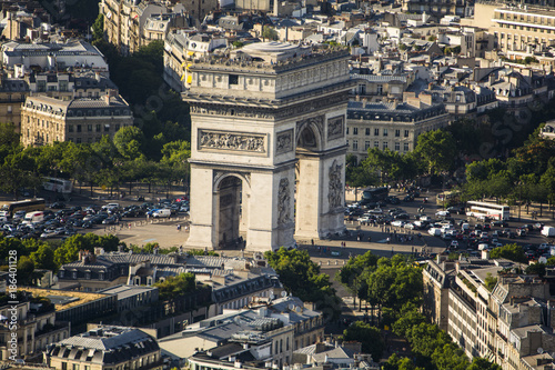 View from the Eiffel Tower of the Arc de Triomphe, Paris, France