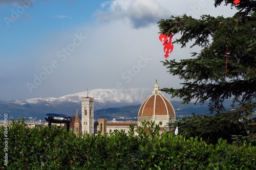 The Dome of Florence (Cathedral of Santa Maria del Fiore) as seen from Piazzale Michelangelo. Winter season, Italy.