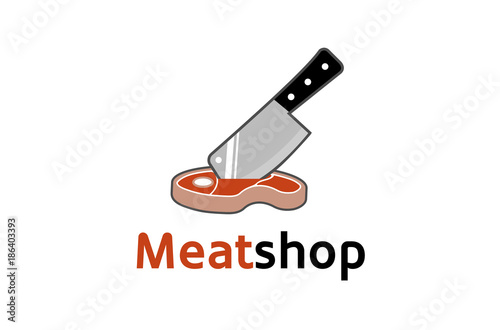 Cleaver And Piece Of Meat Butchery Object Food Logo Design Symbol Illustration