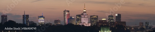 Night panoramic view of Warsaw skyline