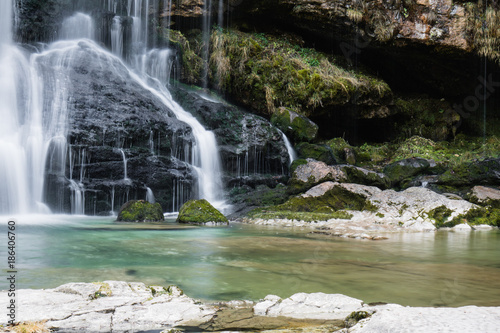 Beautiful Waterfall Virje in long exposure, Bovec, Slovenia