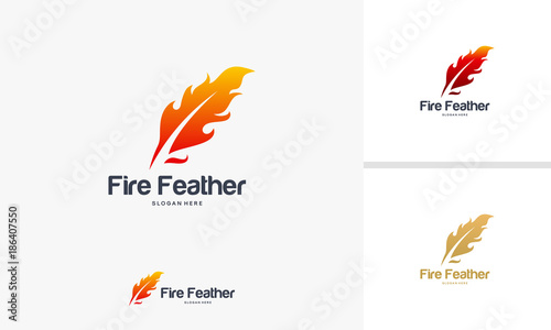 Fire Feather logo designs concept, Writer logo designs template, Feather logo symbol