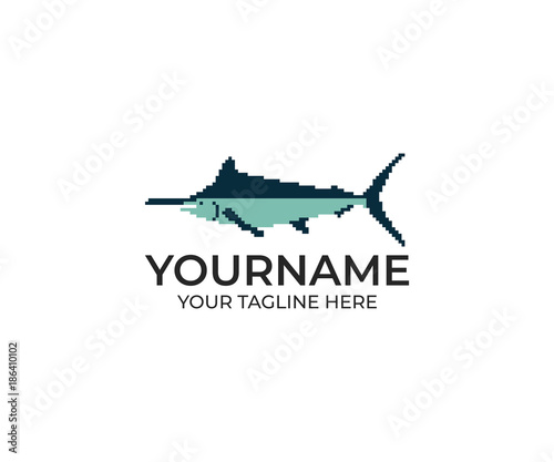 Marlin Fish Pixel Logo Template. Billfish Vector Design. Swordfish Illustration