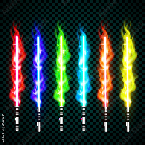 neon light swords. crossed light, fire, flash and sparkles