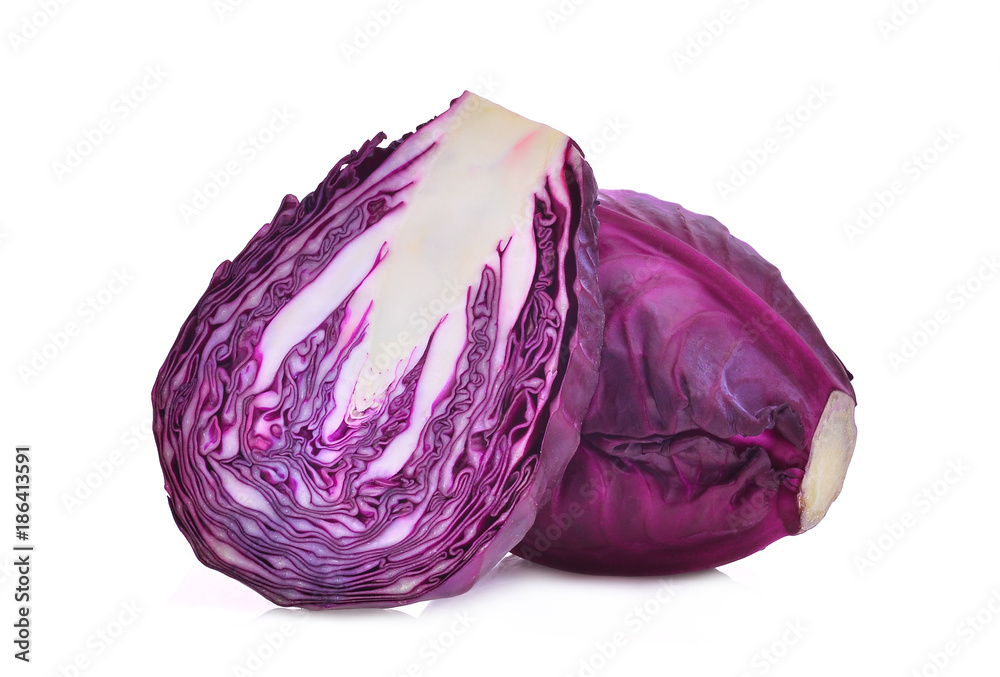 whole and half red cabbage vegetable isolated on white background whole and half red cabbage vegetable isolated on white background