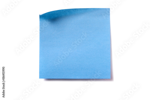 Blue square sticky post it note one single isolated on white background photo